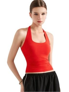 Suuksess Buttery Soft Square Neck
Halter Tank Top in Red Size Small